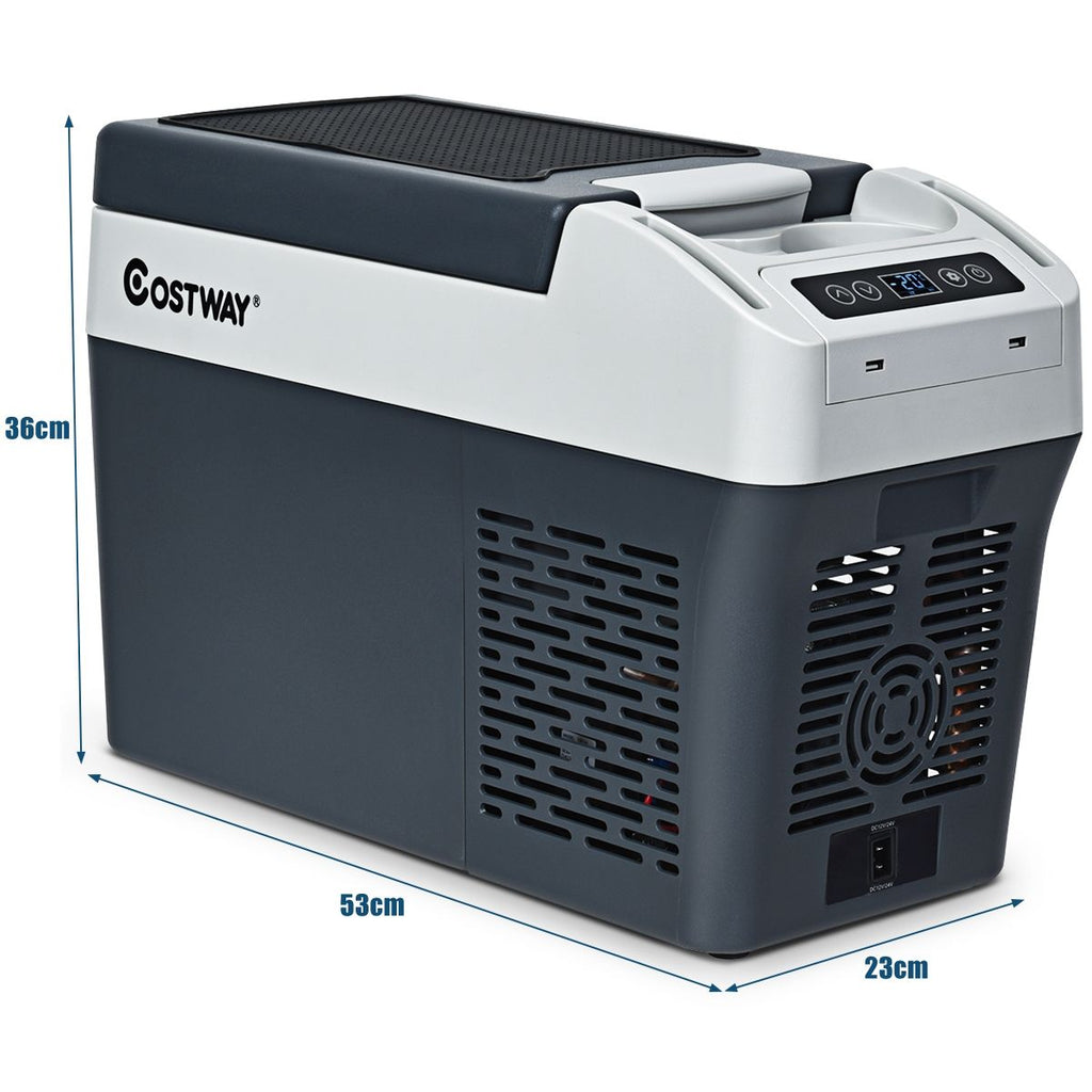 Réfrigérateur Congélateur de Voiture 12L Portable Compresseur -20°C à +10°C Ampoules LED 2 Porte-gobelets 23x53x36cm -