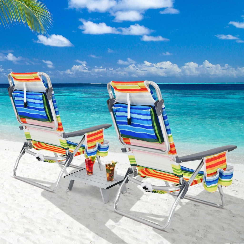 Lot de 2 Chaises de Camping Plage Pliante Table Enroulable en Aluminium Appui-tête Dossier Réglable à 5 Positions 6 Couleurs au Choix -