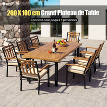 Load image into Gallery viewer, Table de Jardin 200 CM pour 8 Personnes Table Exterieur en Bois d’Acacia avec Trou de Parasol Dia.5 CM Design Latte Pieds en Métal -