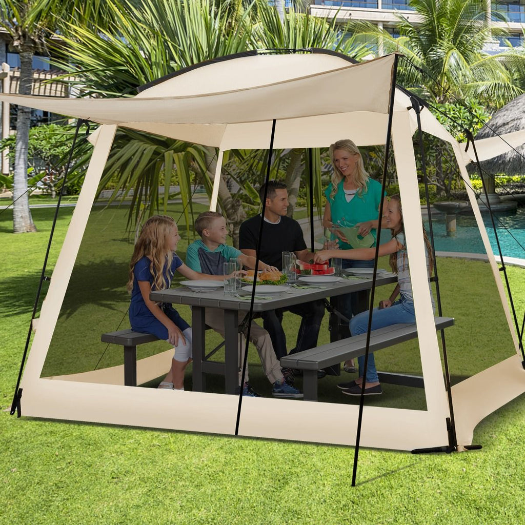 Tente de Camping pour 8-10 Personnes Tente D么me avec Vestibule et Moustiquaire Porte Zippe Tente Portable avec Sac de Transport 300x300x250cm Beige -
