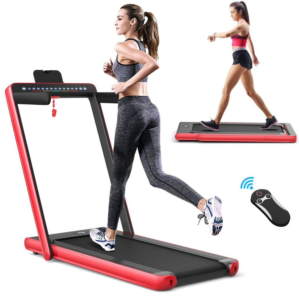 Tapis de Course Pliable 0,75HP Double Affichage LED APP et Tlcommande Vitesse Motoris 12 km/h Surface 40x100cm Rouge -