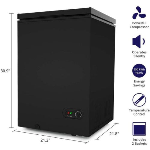 - 3,5 Cu Ft con 2 cestelli rimovibili - Congelatore a scomparsa - Congelatore compatto silenzioso - 7 impostazioni di temperatura - Nero -