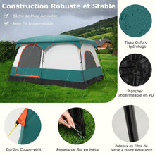 Load image into Gallery viewer, Tente de Camping pour 6/8/10 Personnes avec Auvent Grande Tente Familiale avec 2 Chambres 2 Portes 2 Fenêtres en Maille Vert -