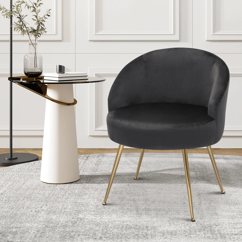 Monibloom Velvet Accent Chair, Modern Upholstered Single Sofa Side Chair, Comfy Barrel Club Living Room Armchair with Golden Metal Legs for Bedroom Reading Room Office, Black