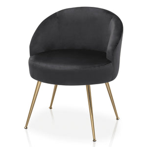 Monibloom Velvet Accent Chair, Modern Upholstered Single Sofa Side Chair, Comfy Barrel Club Living Room Armchair with Golden Metal Legs for Bedroom Reading Room Office, Black